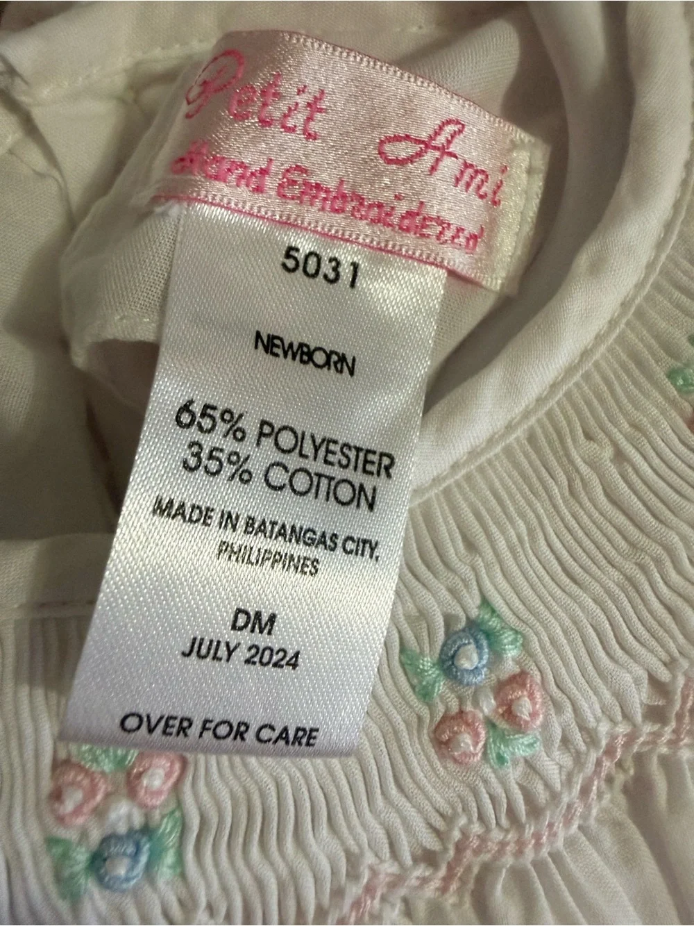Petit Ami Newborn Hand Embroidered Smocked Bubble Romper